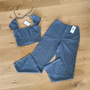 Beginning Boutique - Louis Pin Stripe Top & Pants Set in Gray & White